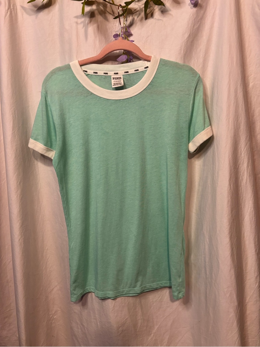 Victoria Secrets PINK Ringer Tee Aqua/White
